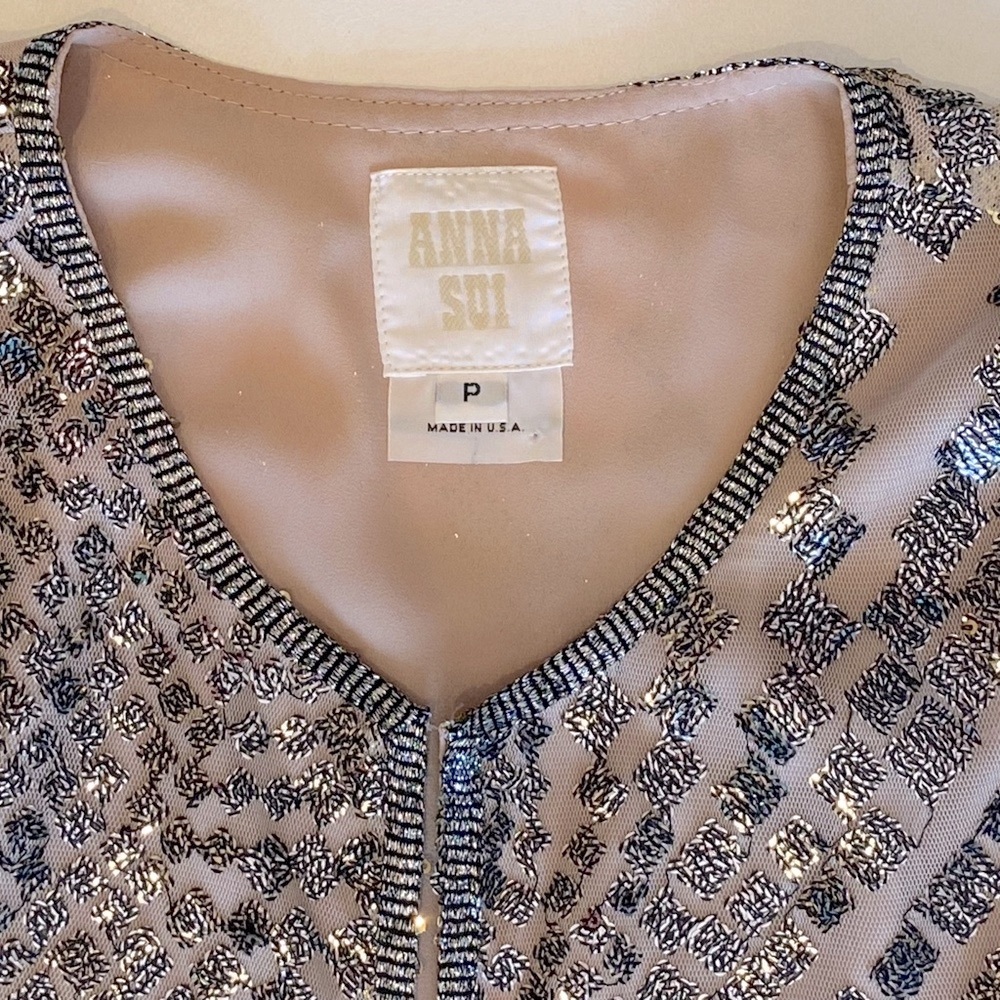 2x🎉HP Anna Sui Anthropologie Metallic Silver Sequin Mini Dress Retrofete Style - Picture 3 of 15